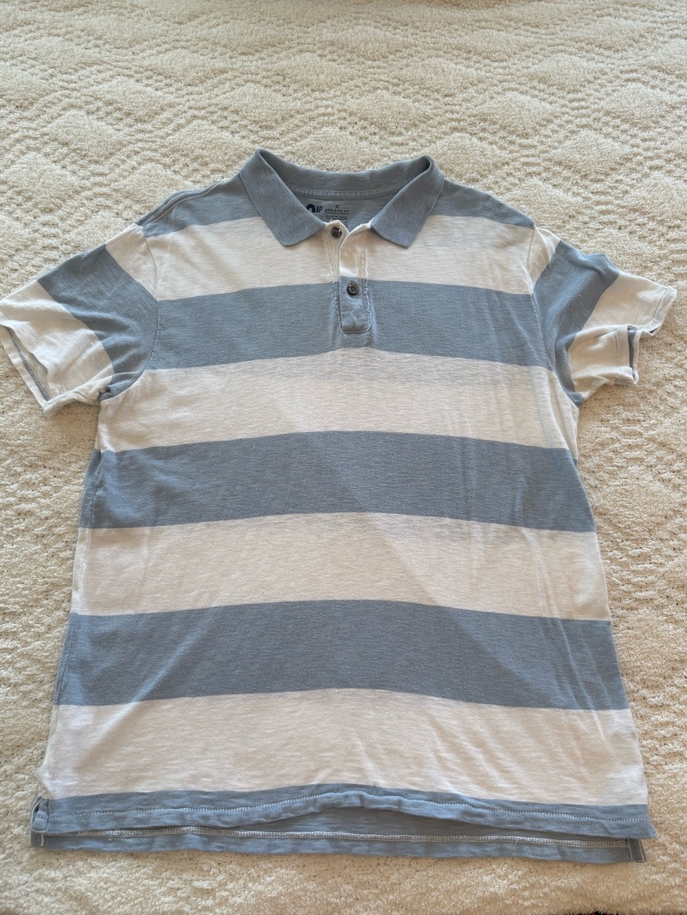 GAP Men's Blue and White Striped Polo - athletic fit - xl
